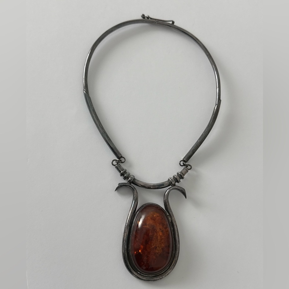 Vintage Tane Sterling Silver Baltic Amber Necklace